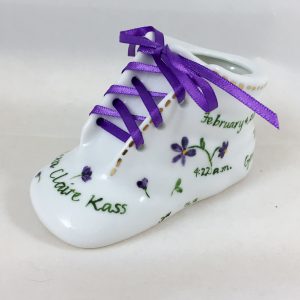 Celebrate Life 18 hand painted personalized porcelain baby shoe