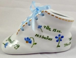 Celebrate Life 18 hand painted & personalized porcelain baby shoe