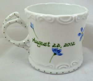 Celebrate Life 18 hand painted & personalized porcelain baby mug