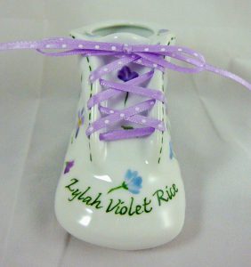 Celebrate Life 18 hand painted personalized porcelain baby shoe