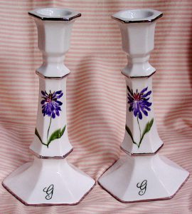 Hand Painted Personalized Porcelain Candleholders for Wedding and Anniversary Gifts, Judaica, Calligraphy Hebrew and English