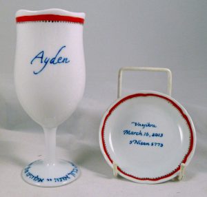 hand painted personalized porcelain judaica Kiddush Cup Set