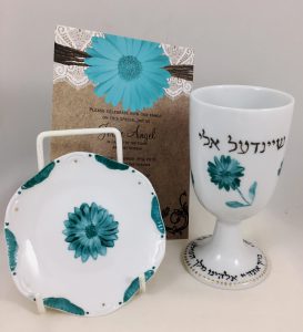 hand painted personalized porcelain judaica Kiddush Cup Set Bat Mitzvah