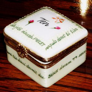 Hand Painted Personalized Porcelain box for Wedding and Anniversary Gifts, Judaica, Calligraphy Hebrew and English