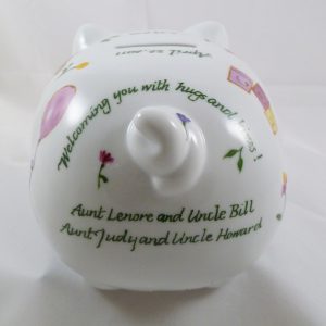 Celebrate Life 18 hand painted & personalized piggy bank of porcelain