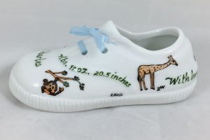 Celebrate Life 18 hand painted & personalized porcelain baby shoe