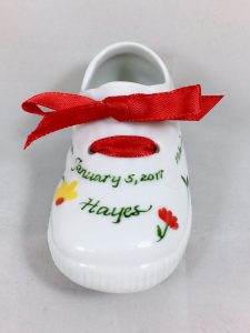 Celebrate Life 18 hand painted & personalized porcelain baby shoe