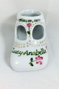 Celebrate Life 18 hand painted & personalized porcelain baby shoe