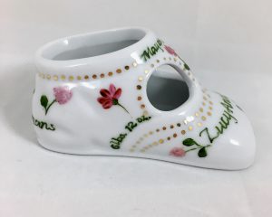 Celebrate Life 18 hand painted & personalized porcelain baby shoe