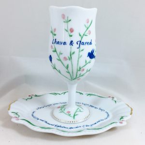 Hand painted, personalized Wedding Kiddush Cup Set in porcelain