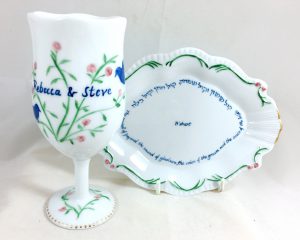 Hand painted, personalized Wedding Kiddush Cup Set in porcelain