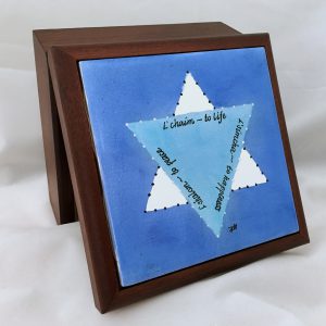 Hand Painted Personalized Judaica wood box porcelain Bar and Bat Mitzvah Celebration