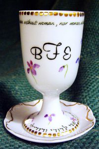 Hand painted, personalized Wedding Kiddush Cup Set in porcelain