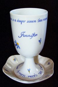 Hand painted, personalized Wedding Kiddush Cup Set in porcelain