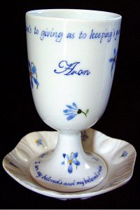 Hand painted, personalized Wedding Kiddush Cup Set in porcelain