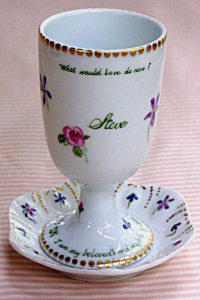 Hand painted, personalized Wedding Kiddush Cup Set in porcelain