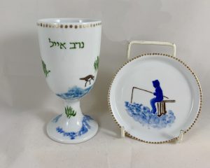 Celebrate Life 18 Hand painted and personalized porcelain Bar Mitzvah Kiddush cup Set
