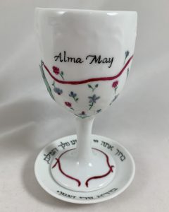 Celebrate Life 18 Hand painted and personalized porcelain Bat Mitzvah Kiddush cup Set