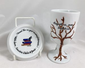 Celebrate Life 18 Hand painted and personalized porcelain Bar Mitzvah Kiddush cup Set