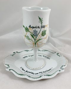 Celebrate Life 18 Hand painted and personalized porcelain Wedding Kiddush cup Set